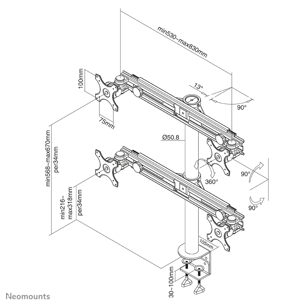 Neomounts FPMA-D700D4 Support d'écran à fixer 19-30"